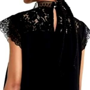 ZARA XS Little Black Dress Mini Sleeveless Floral Lace Crochet‎ Button Neck Goth